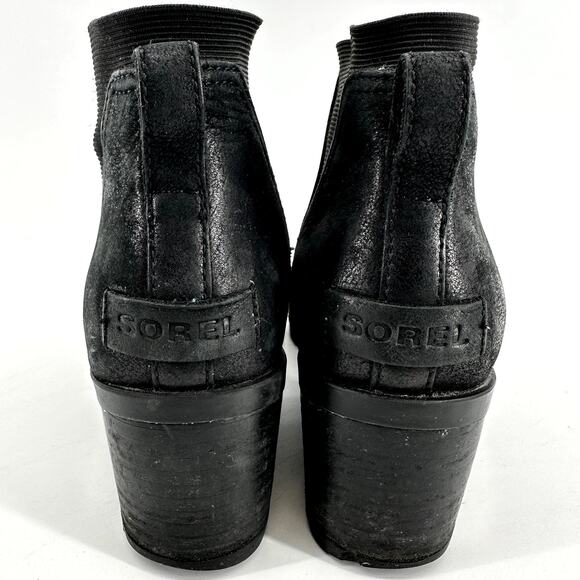 Sorel Cate Boots Chelsea Ankle Waterproof Leather Block Heel Slip On Black 7 - Picture 5 of 7